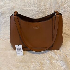 Kate Spade Lena Triple Compartment Pebble Leather Shoulder Bag Warm Gingerbread